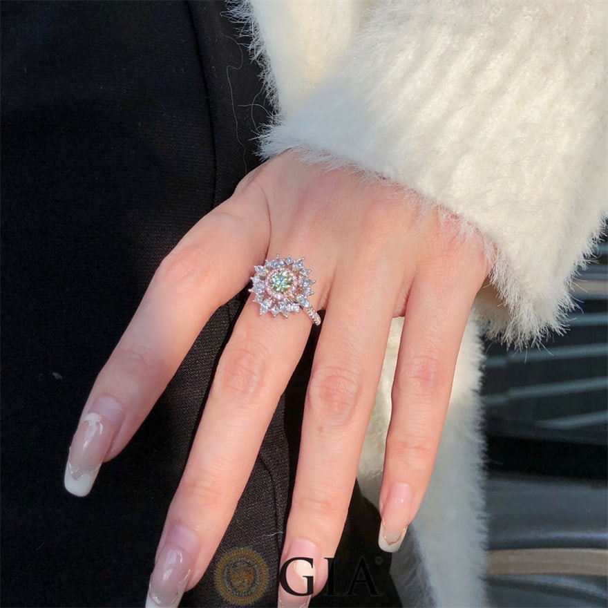 Gia Certified 14k Gold 2.60 Ctw Natural Green Diamond & Diamond Ring - 5