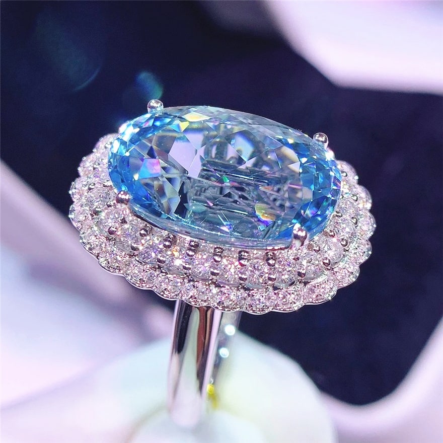 14k Gold 9.98 Ctw Natural Aquamarine & Diamond Ring/pendant( Without Chain ) - 4