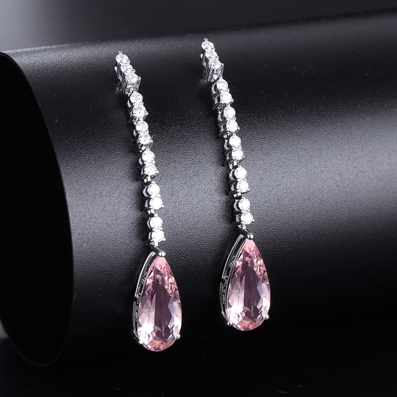 14k Gold 3.70 Ctw Natural Morganite & Diamond Earrings - 2