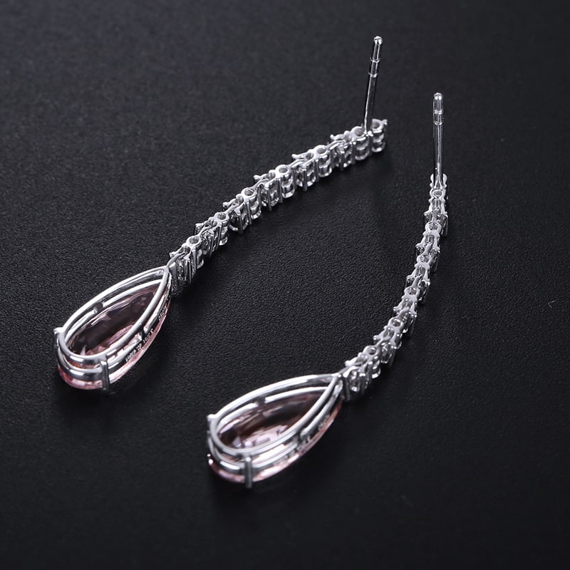 14k Gold 3.70 Ctw Natural Morganite & Diamond Earrings - 3