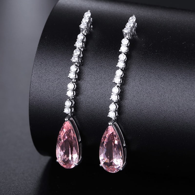 14k Gold 3.70 Ctw Natural Morganite & Diamond Earrings - 4