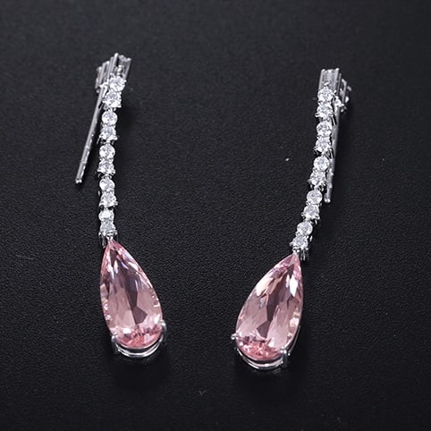 14k Gold 3.70 Ctw Natural Morganite & Diamond Earrings - 5