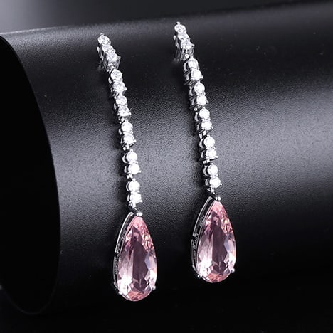 14k Gold 3.70 Ctw Natural Morganite & Diamond Earrings - 6