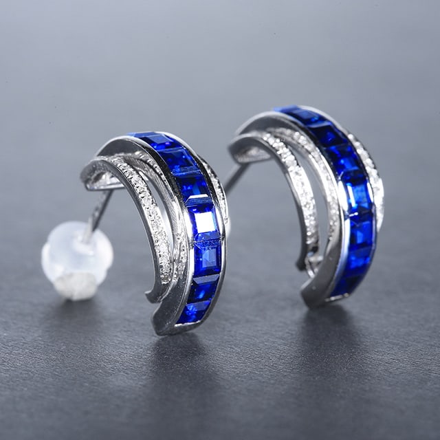 14k Gold 2.85 Ctw Natural Sapphire & Diamond Earrings - 4