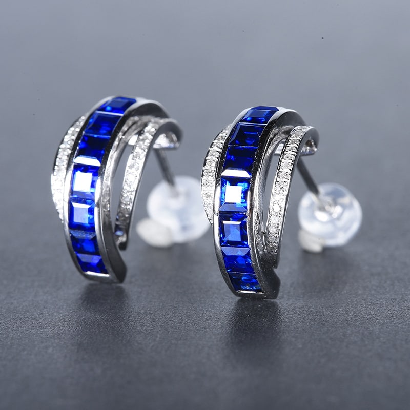 14k Gold 2.85 Ctw Natural Sapphire & Diamond Earrings - 5