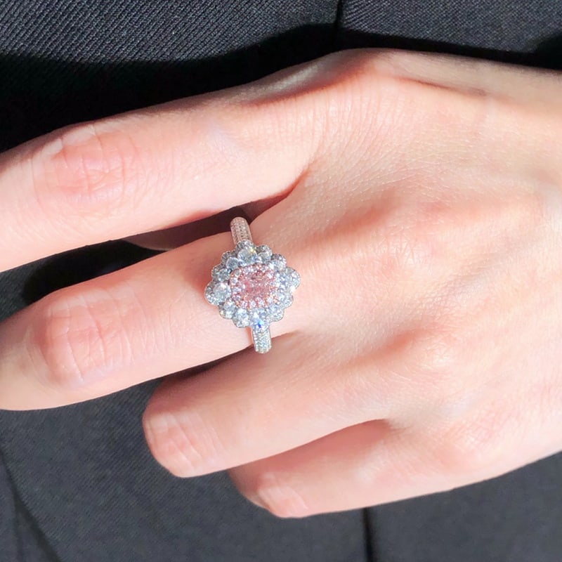 14k Gold 0.26 Ct Natural Pink Diamond & Diamond Ring - 4