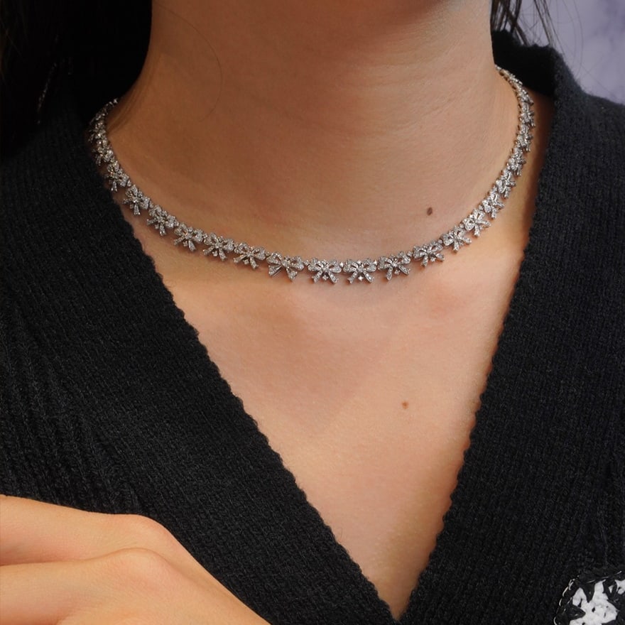 14k Gold 3.8 Ct Natural H Diamond Necklace - 4