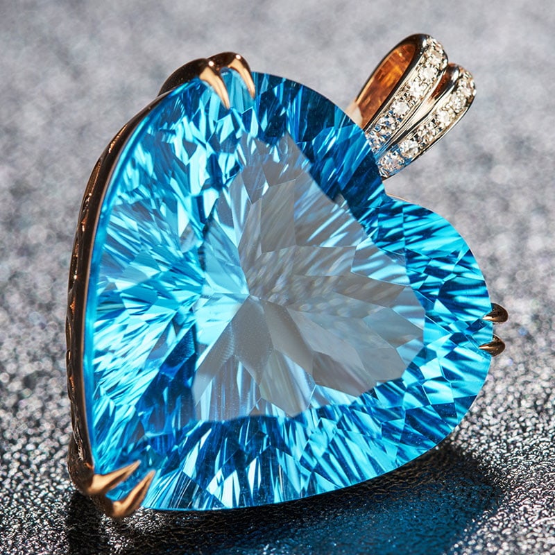 14k Gold 24.68 Ct Natural Topaz & Diamond Pendant( Without Chain ) - 2