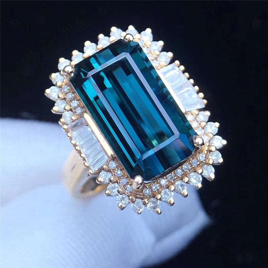 14k Gold 7.5 Ct Natural Tourmaline & Diamond Ring - 6