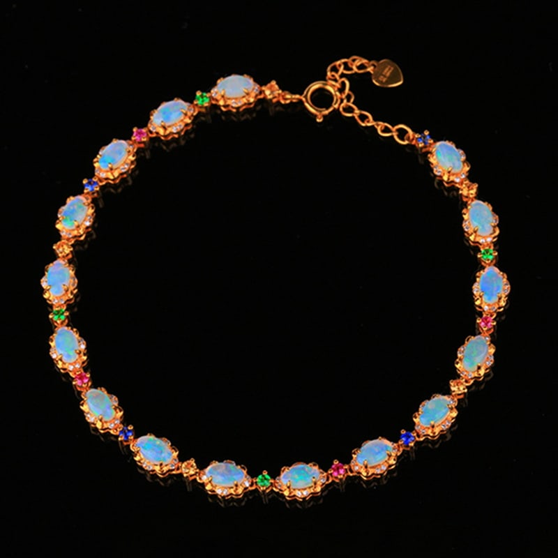 14k Gold 2.78 Ctw Natural Opal & Diamond Bracelet - 3