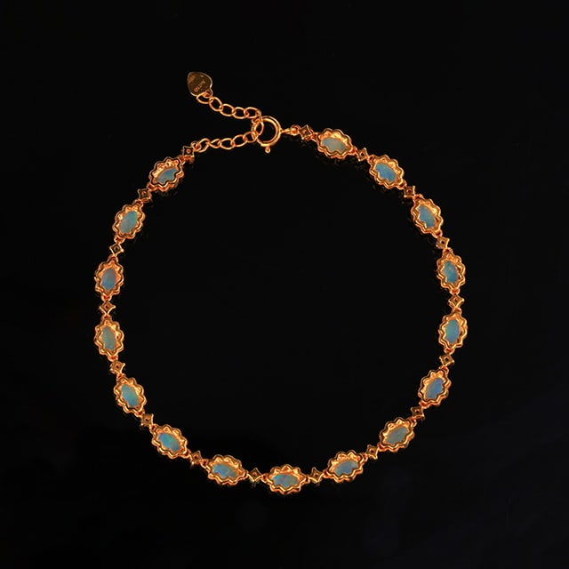 14k Gold 2.78 Ctw Natural Opal & Diamond Bracelet - 5