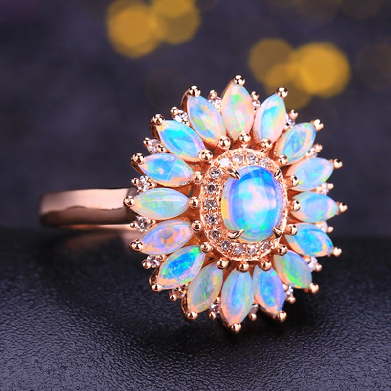 14k Gold 1.25 Ctw Natural Opal & Diamond Ring - 6