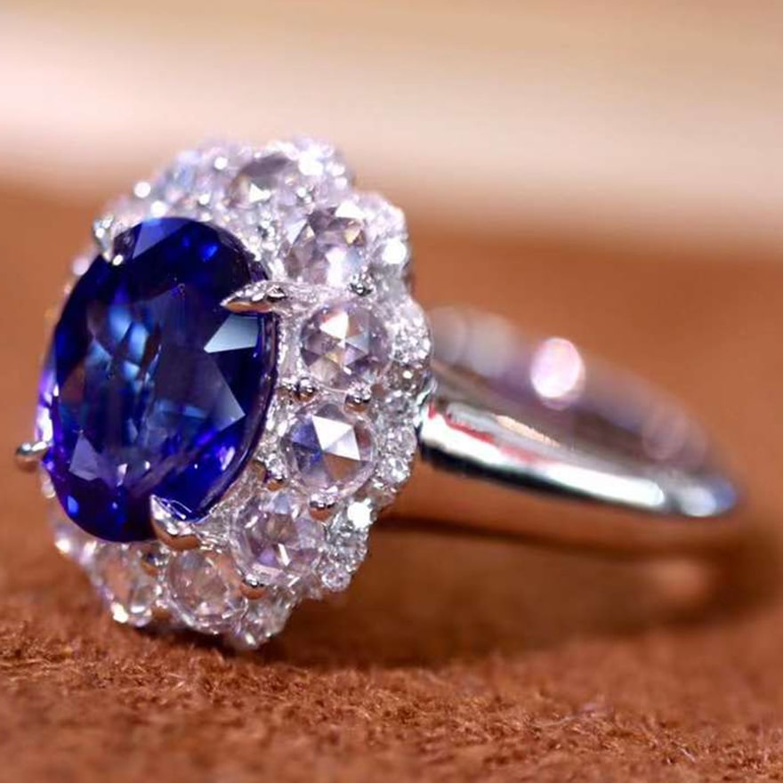 14k Gold 3.10 Ctw Natural Sapphire & Diamond Ring - 2