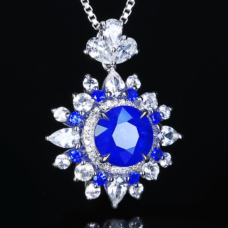 14k Gold 2.72 Ctw Natural Sapphire & Diamond Pendant( Without Chain ) - 4