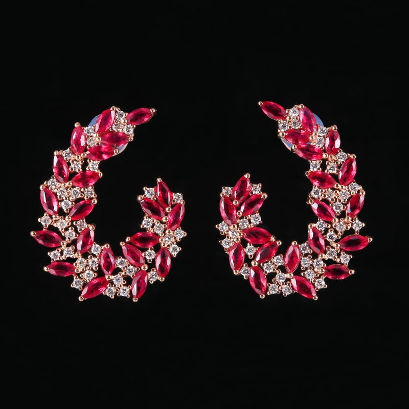 14k Gold 3.83 Ctw Natural Ruby & Diamond Earrings: Ref:230939042 // gold content:14k gold // main gemstone:ruby // shape:marquise // carat weight:3. 22ct // color:red // treatment:natural // // adjacent gemstone 2 : diamond // number of stones:76