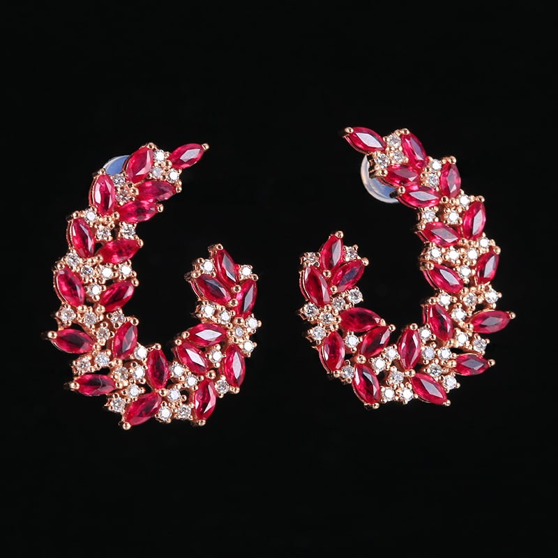 14k Gold 3.83 Ctw Natural Ruby & Diamond Earrings - 5