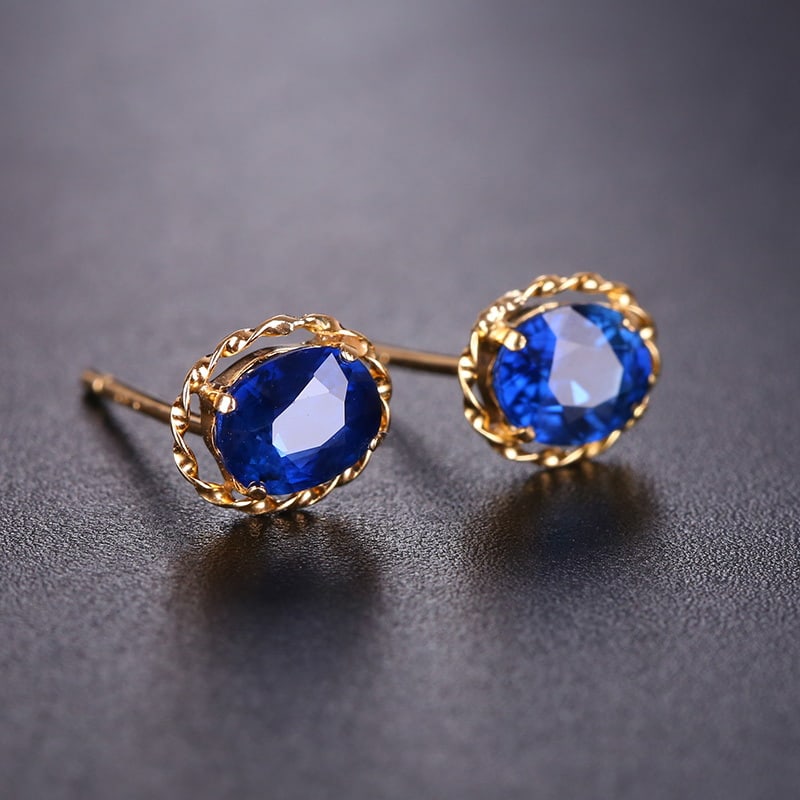 14k Gold 0.8 Ct Natural Sapphire Earrings - 2
