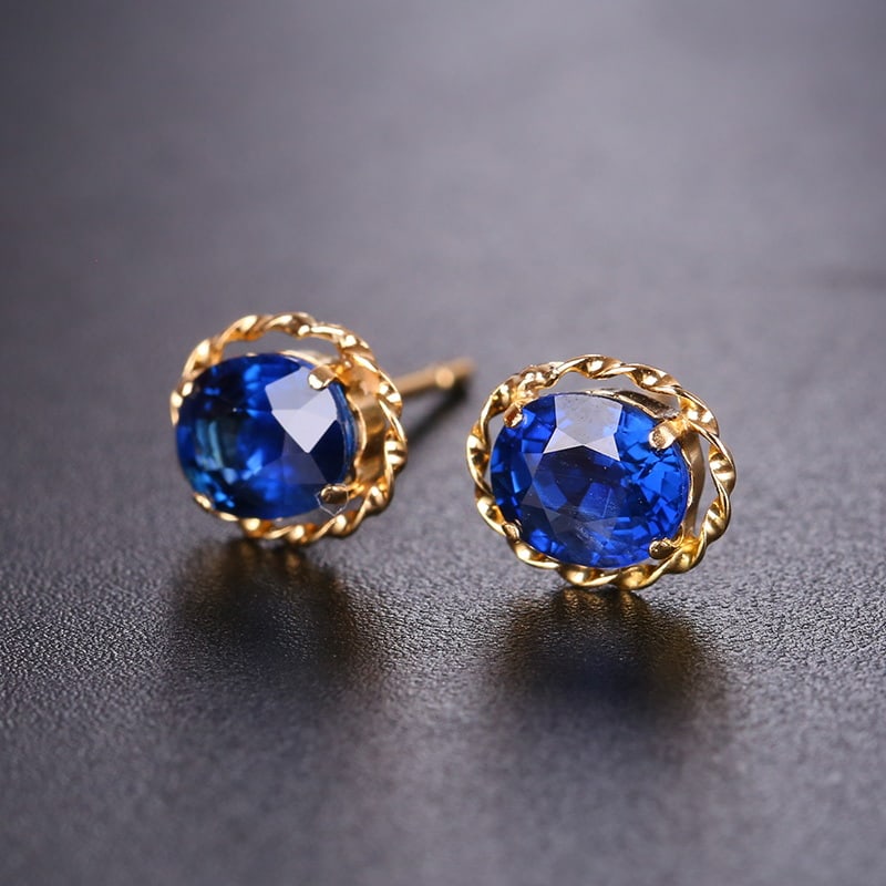 14k Gold 0.8 Ct Natural Sapphire Earrings - 4