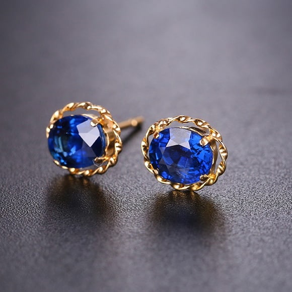 14k Gold 0.8 Ct Natural Sapphire Earrings - 5
