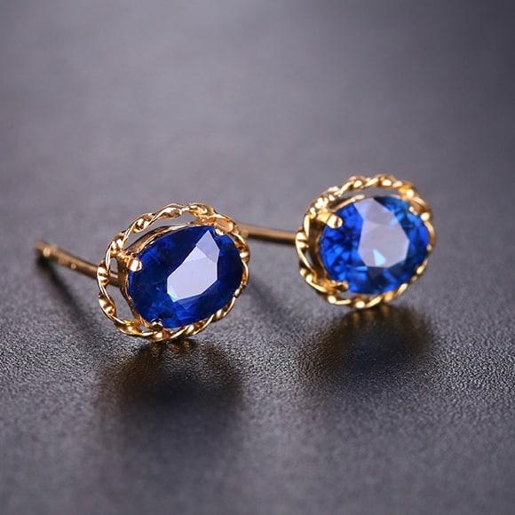 14k Gold 0.8 Ct Natural Sapphire Earrings - 7