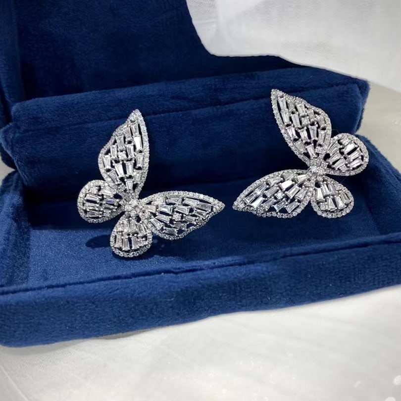 14k Gold 3 Ct Natural H Diamond & Butterfly Earrings - 6
