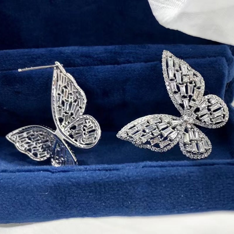 14k Gold 3 Ct Natural H Diamond & Butterfly Earrings - 7