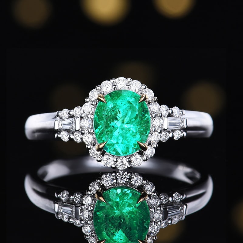 14k Gold 1.44 Ctw Natural Emerald & Diamond Ring: Ref:230939050 // gold content:14k gold // ring size:7. 25us // // main gemstone:emerald // shape:oval // carat weight:1. 14ct // color:green // treatment:natural // // adjacent gemstone 2 :