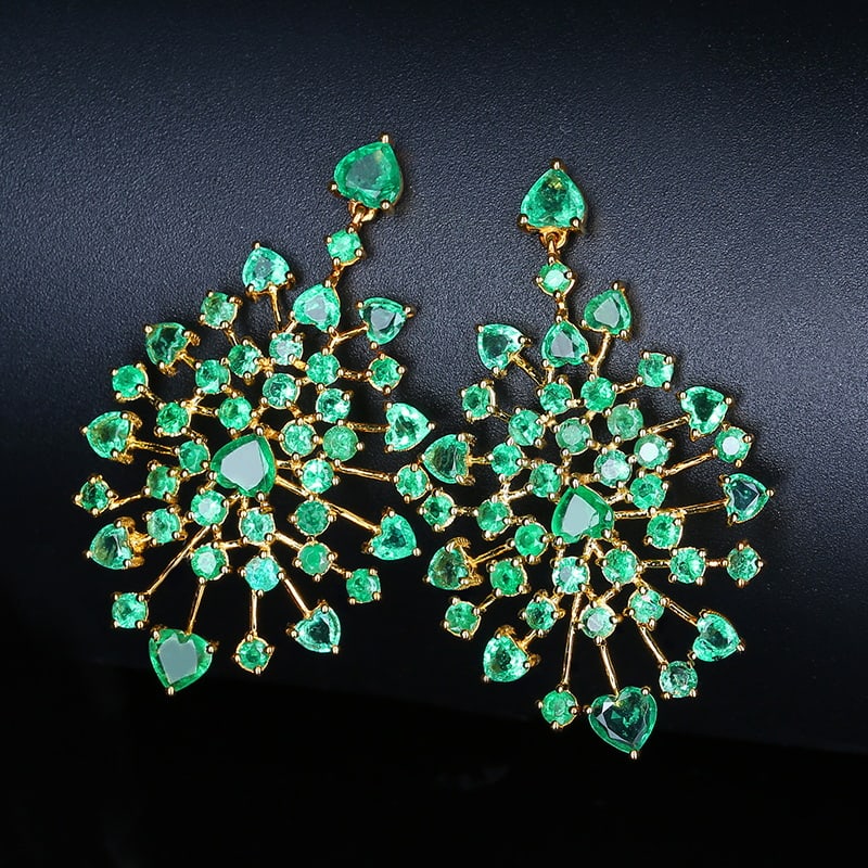14k Gold 7 Ct Natural Emerald Earrings - 4