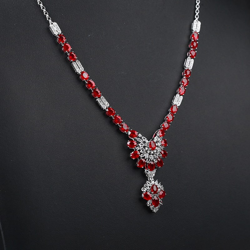 14k Gold 10.75 Ctw Natural Ruby & Diamond Necklace - 2