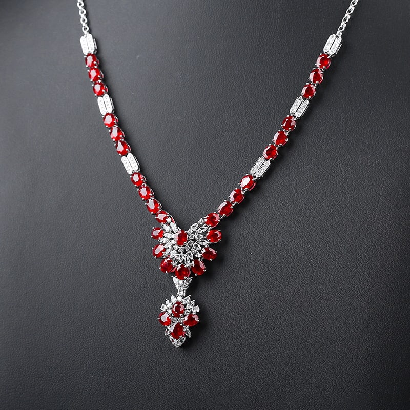 14k Gold 10.75 Ctw Natural Ruby & Diamond Necklace - 3