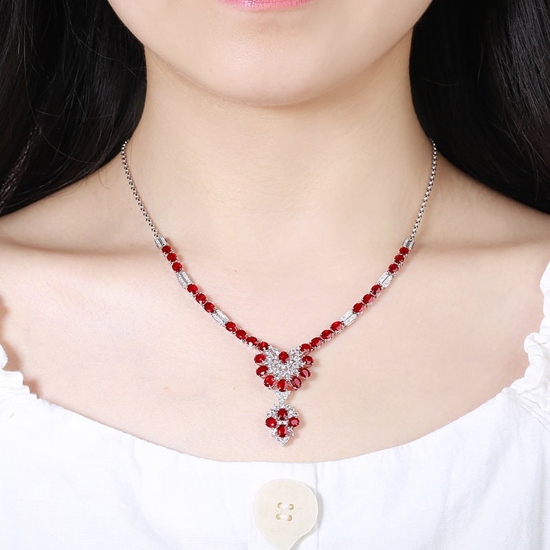 14k Gold 10.75 Ctw Natural Ruby & Diamond Necklace - 4