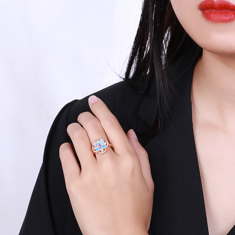 14k Gold 1.09 Ctw Natural Opal & Diamond Ring - 2