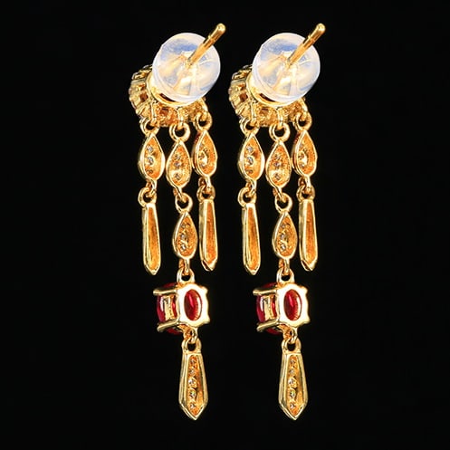 14k Gold 1.49 Ctw Natural Ruby & Diamond Earrings - 5