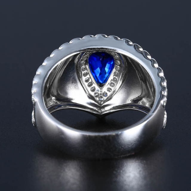 14k Gold 1.42 Ctw Vivid Blue Natural Sapphire & Diamond & Men¡¯s Ring - 3