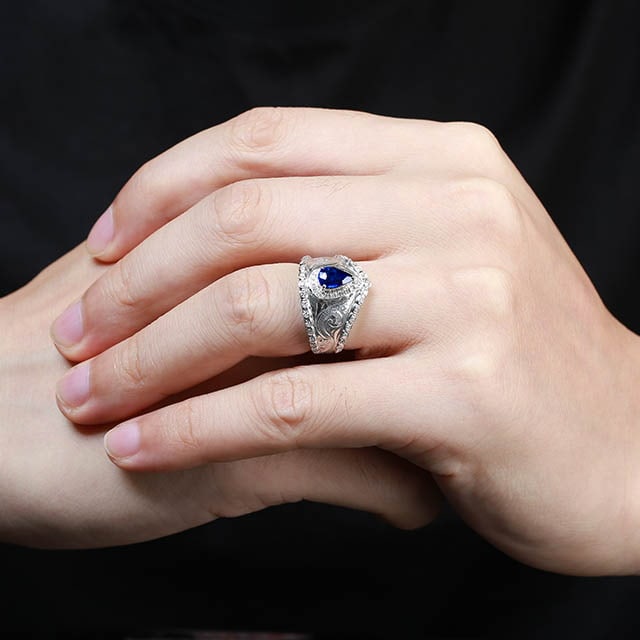 14k Gold 1.42 Ctw Vivid Blue Natural Sapphire & Diamond & Men¡¯s Ring - 5