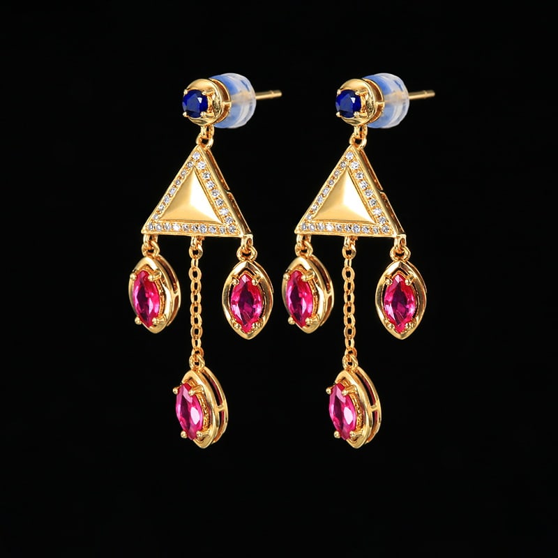 14k Gold 1.80 Ctw Natural Ruby & Sapphire & Diamond Earrings - 4