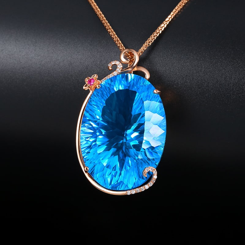 14k Gold 36.74 Ctw Natural Topaz & Diamond Pendant( Without Chain ) - 3