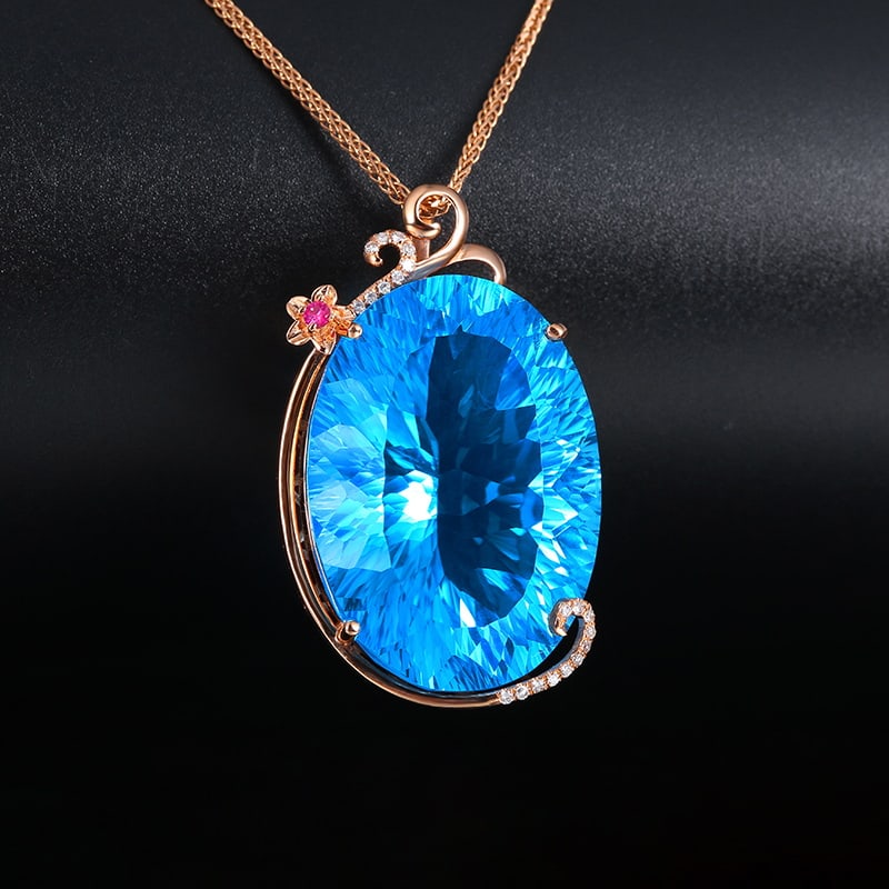 14k Gold 36.74 Ctw Natural Topaz & Diamond Pendant( Without Chain ) - 5