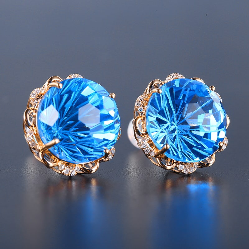14k Gold 20.86 Ctw Natural Topaz & Diamond Earrings - 2