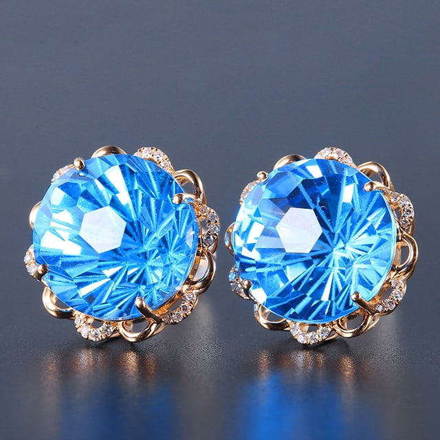 14k Gold 20.86 Ctw Natural Topaz & Diamond Earrings - 3