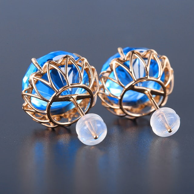 14k Gold 20.86 Ctw Natural Topaz & Diamond Earrings - 6