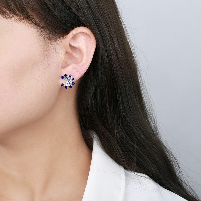 14k Gold 2.65 Ctw Natural Sapphire & Diamond Earrings - 5