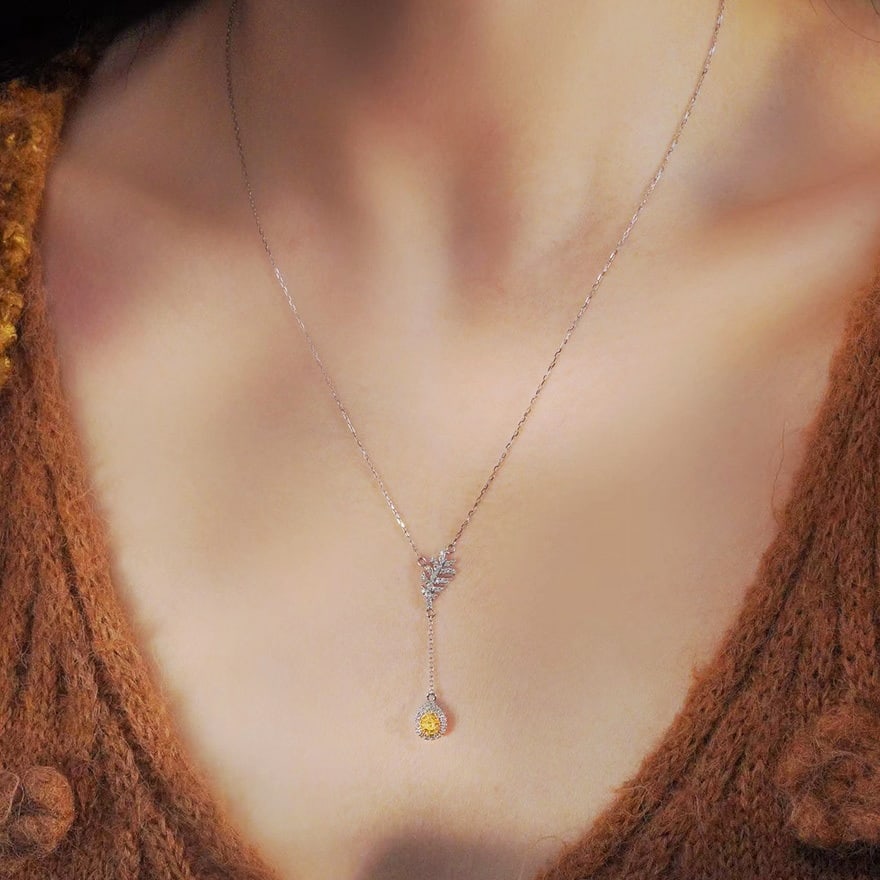 14k Gold 0.40 Ct Natural Color Diamond Necklace - 6