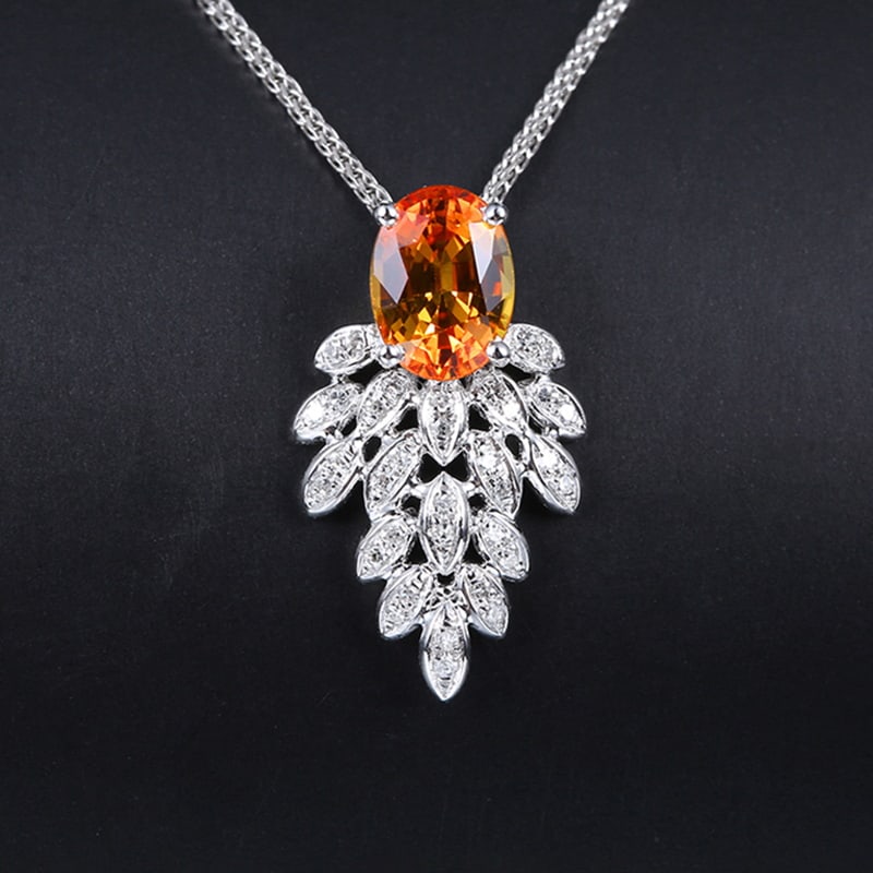 14k Gold 1.18 Ctw Natural Sapphire & Diamond Pendant( Without Chain ): Ref:230939084 // gold content:14k gold // main gemstone:sapphire // shape:oval // carat weight:1. 08ct // color:orange // treatment:natural // // adjacent gemstone 2 : diamond // number of