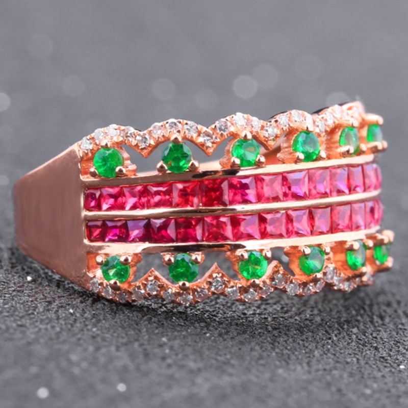 14k Gold 1.13 Ctw Natural Ruby & Tsavorite Ring - 3