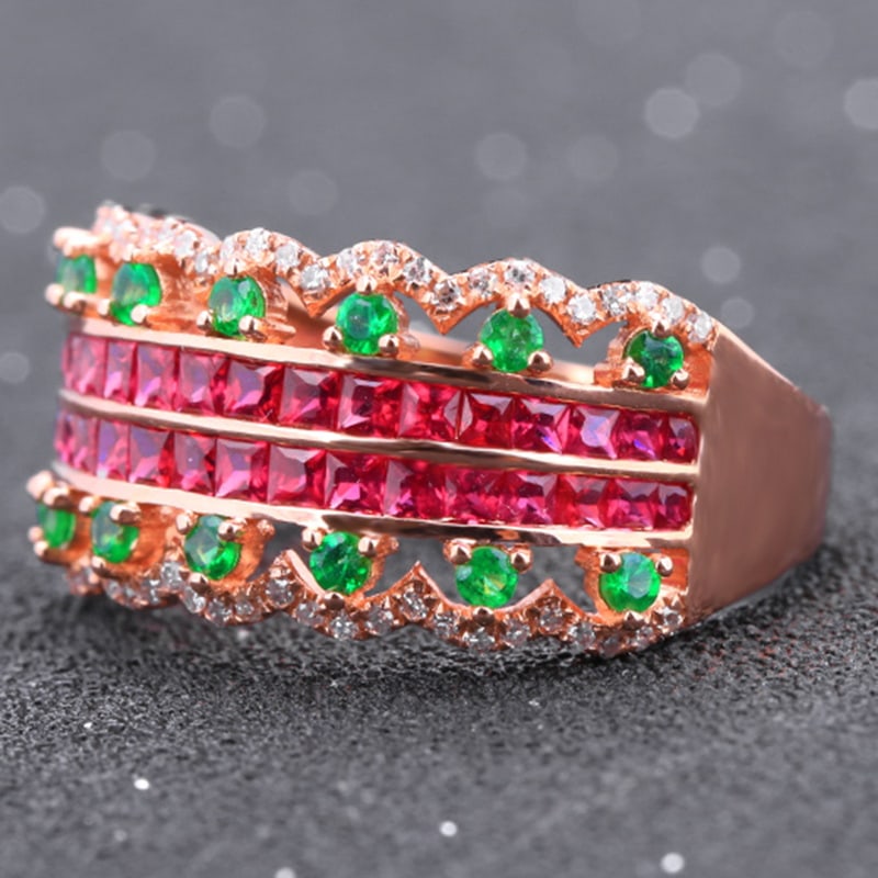 14k Gold 1.13 Ctw Natural Ruby & Tsavorite Ring - 4