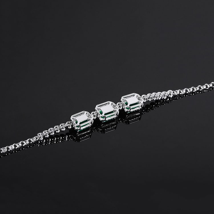14k Gold 2.14 Ctw Vivid Green Natural Emerald & Diamond Bracelet - 7