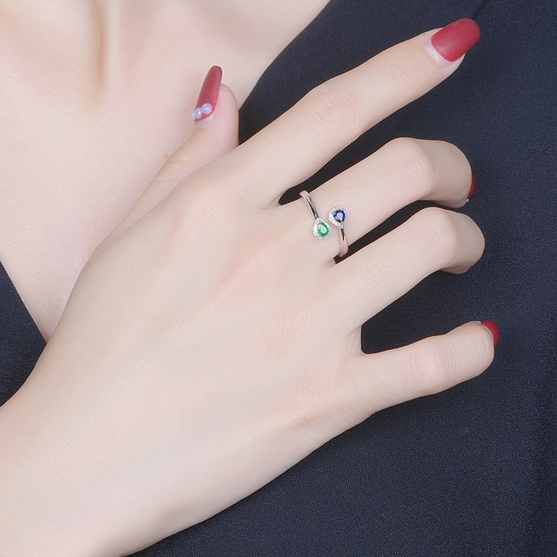 14k Gold 0.30 Ctw Natural Sapphire & Emerald & Diamond & Toi Et Moi Ring - 2