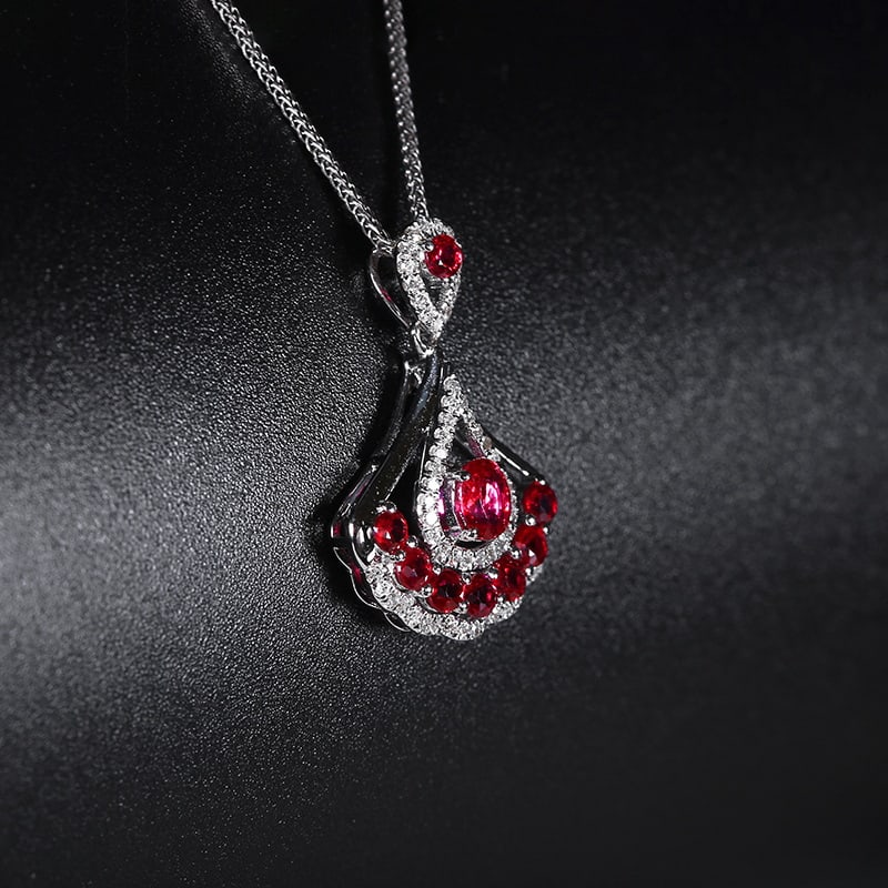 14k Gold 1.05 Ctw Natural Ruby & Diamond Pendant( Without Chain ) - 3