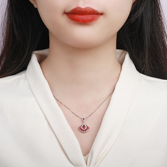 14k Gold 1.05 Ctw Natural Ruby & Diamond Pendant( Without Chain ) - 6